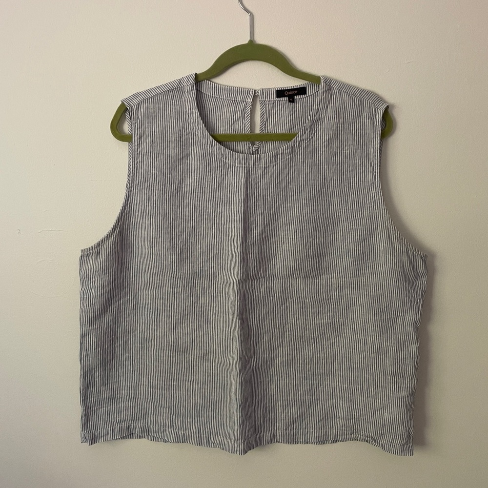 Quince Blue and White Pinstripe Tank Top